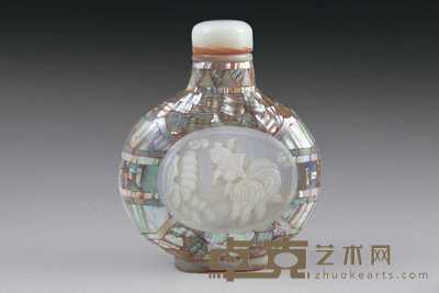清 螺钿开光鱼藻图鼻烟壶 高6.3cm